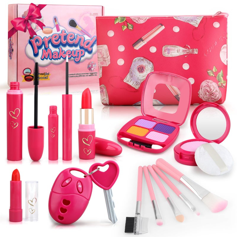 Woumserta Toddler Girl Toys  Basic Pretend Makeup Kit for Girls  Kids Play Makeup Set for Kids 3-5 4-6  Toddler Makeup Kit with Fake Makeup Set  Car Key & Make up Toy for Age 3 4 5 Year Old Girl Gifts - Image 1